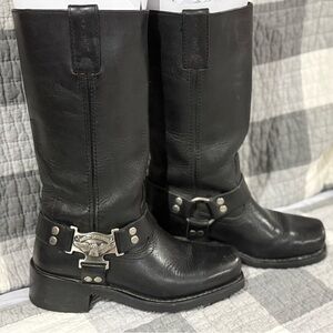 Harley-Davidson Square Toe Eagle Harness Black Leather Boots